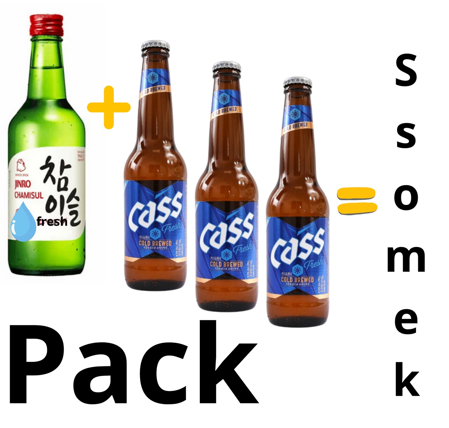 Cerveza Cass y Soju Fresh - Ingredientes del Pack Somaek mezcla tradicional coreana