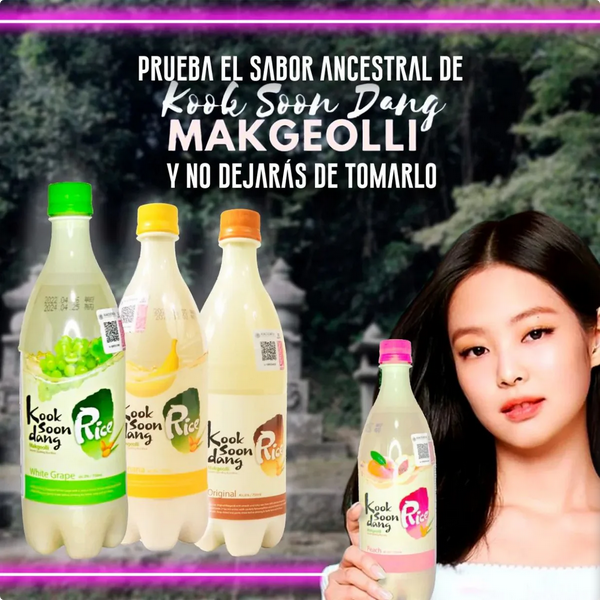 actriz de kdramas con Makgeolli de sabores- licor coreano