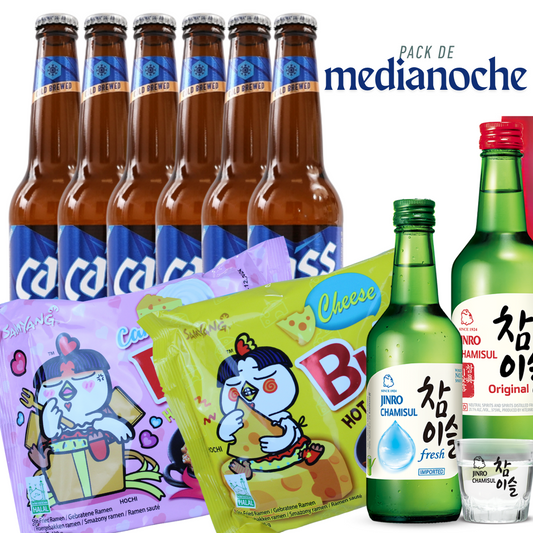 PACK Medianoche con Envío Gratis - Soju + Cerveza coreana + Ramen Buldak