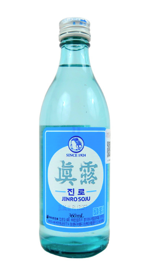 Botella Soju Coreano Retro Jinro azul vintage 360ml 16.5% Vol - Diseño antiguo de los Kdramas